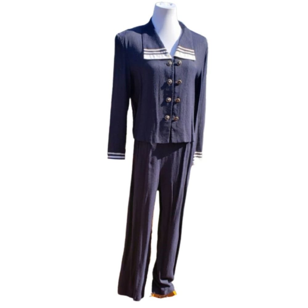 VINTAGE Navy White Sailor Pantsuit Sz 16 JESSICA HOWARD